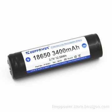 KeepPower 3.7v 3400mah 18650 protected li ion battery P1834J